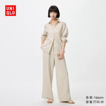 优衣库常规款女装麻混纺舒适长裤/休闲裤26春夏新款482246 30 浅米色 M