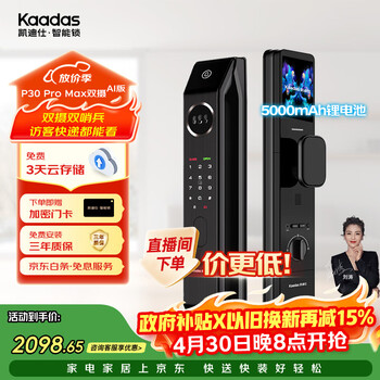 凯迪仕（KAADAS）智能门锁 双摄人脸识别可视猫眼大屏指纹锁 P30 Pro Max双摄AI版