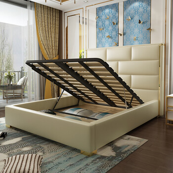 真皮床 港式样板间设计师家具现代高靠背皮床 常规内嵌床《进口真皮》