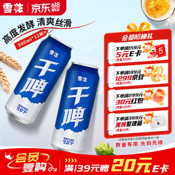 雪花啤酒(Snowbeer)经典干啤 500ml*12听 沈阳产整箱装 端午送礼