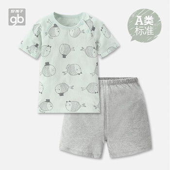 好孩子童装婴儿内衣宝宝家居服儿童内衣两件套男女童纯棉短袖套装 浅绿 120cm