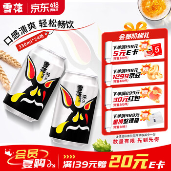 雪花啤酒(Snowbeer)纯9 330ml*24听 清爽畅饮 整箱装 端午送礼