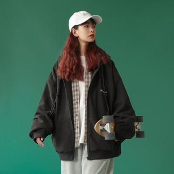 uni)tlbs外套女2022春秋新款拉链宽松运动盐系开衫连帽潮ins情侣卫衣