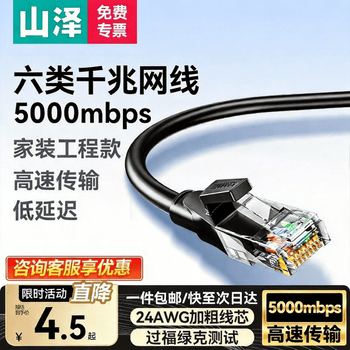 山泽（SAMZHE） 六类网线 CAT6八芯双绞非屏蔽千兆高速网络跳线电脑宽带家用监控成品网络连接线 六类千兆-1米 WD6010