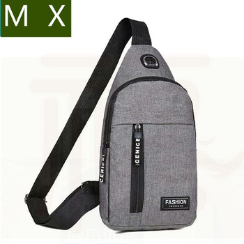 鸣霄胸包男士休闲尼龙帆布包斜挎包新款男包单肩包背包多功能运动腰包-MX单拉链灰色