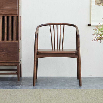 洪林坊 新中式黑胡桃木实木圈椅围椅老榆木太师椅原木餐椅主人椅 北方