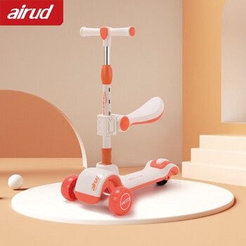 airud滑板车儿童滑步车2-6-10岁小孩童车踏板车宝宝滑行车 三合一可坐可推遛娃神器大童滑滑车 白色【座椅款】一键折叠-灯光音乐