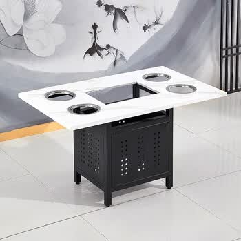 一体火锅桌大理石火锅桌商用电磁炉一体一人一锅火锅桌无烟烤涮一体官