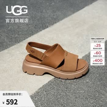 UGG夏季新款女士时尚舒适纯色厚底露趾后跟绑带款休闲凉鞋1178873 CHE | 栗色 37