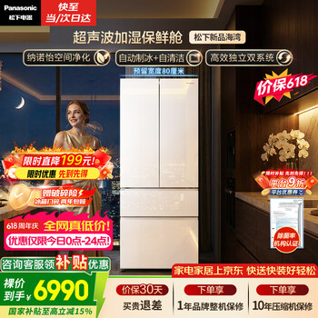松下（Panasonic）海湾464L法式多门冰箱超薄零嵌玻璃面板双系统风冷无霜自动制冰一级能效NR-EW46TGC-W【国家补贴】