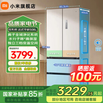 小米（MI）米家新品Pro双系统508升法式四门多门冰箱60cm超薄平嵌一级能效大容量BCD-508WFTMBI 米家冰箱Pro 双系统 法式平嵌508L 冰羽白
