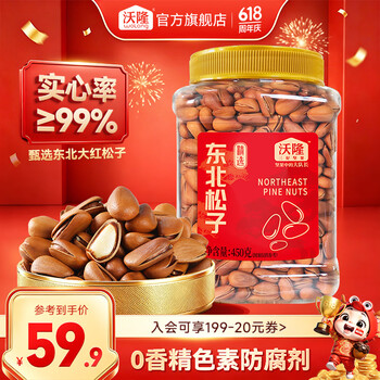 沃隆每日坚果炒货休闲食品干果零食开心果松子巴旦木腰果仁大礼包送礼 【0香精色素】东北松子450g/罐