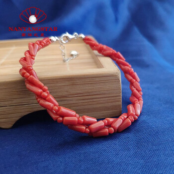 南洋之星天然台湾珊瑚三股麻花手链女手串纯手工编制送闺蜜老婆妈妈