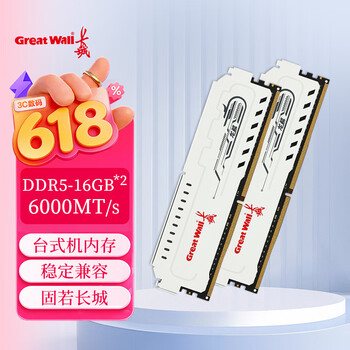 长城（Great Wall）32GB（16GB×2）DDR5 6000MT/s频率 台式机电脑内存条马甲条龙鳞铂金系列