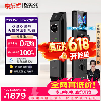 凯迪仕（KAADAS）【价保618】智能门锁密码锁人脸猫眼指纹智能锁P30ProMax双摄AI版
