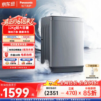 松下（Panasonic）大海豹波轮洗衣机12公斤大容量全自动家用抗菌除螨羊毛轻柔洗超大放衣口智洗省水省XQB120-8KN1