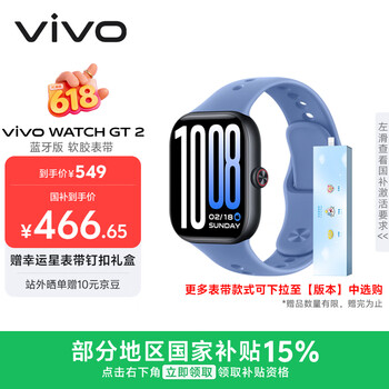 vivoWATCH GT 2 冰湖蓝 超窄边高亮大屏 照片表盘一碰换 33天蓝牙续航 智能手表 520礼物送女友