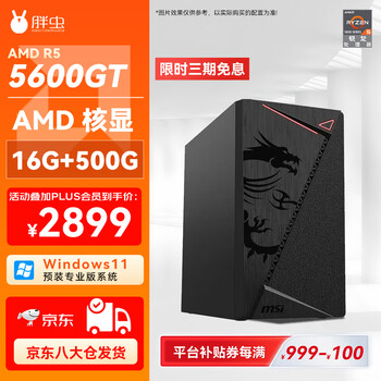胖虫AMD 锐龙R5 5600GT/16G/512G 家用办公商用电脑核显主机台式整机