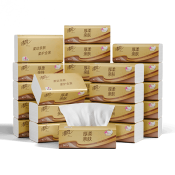 清风抽纸 厚柔4层90抽24包M码 卫生纸巾抽纸家用 纸抽 餐巾纸 整箱装