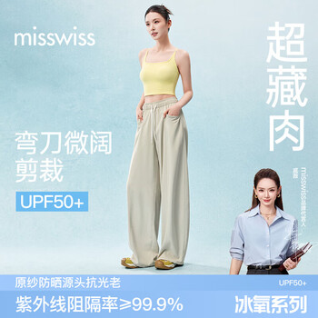 MissWiss白色凉感阔腿裤女夏薄款松弛垂坠休闲裤宽松夏季高腰休闲 奶绿色 XL