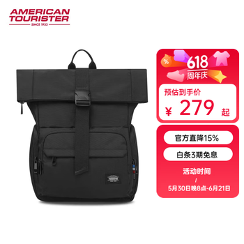 美旅（AMERICAN TOURISTER）翻盖设计大容量背包时尚拼接双肩包男士旅行登山包ND9*09001 黑色