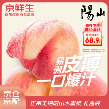 京鲜生 正宗无锡阳山水蜜桃 12粒礼盒装 单果4-5两 时令应季水果