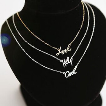 韩版可爱甜美项饰 s925银love字母个性短款气质镶钻项链项坠 镀白金