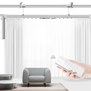 遥控电动升降窗帘同款自动家用轨道杆智能语音超高窗复式楼上下开合帘