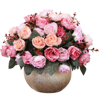 家装软饰 花瓶花艺 其他品牌 假花仿真花客厅 欧式玫瑰套装花瓶绢花