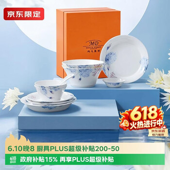 玛戈隆特骨瓷餐具整套碗碟盘家用送礼中式餐具组合荷莲盛宴2人份12头