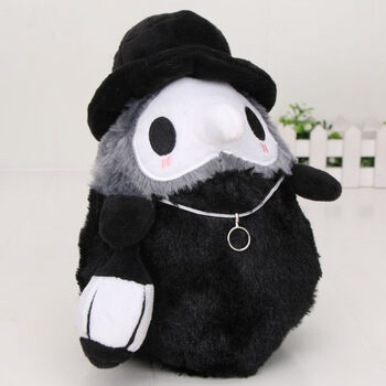 哥特 可爱瘟疫医生毛绒玩具 瘟疫乌鸦万圣节夜光公仔吸光布娃娃 黑色