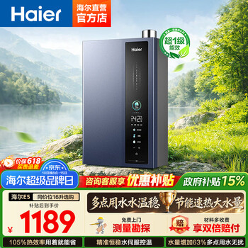 海尔（Haier）【咨询客服领补贴】16升燃气热水器家用恒温超一级能效E5增压变频水伺服节能省气天然气洗澡热水器 16L 一级能效E5 | 店铺畅销单品 16升