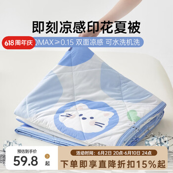 多喜爱家纺双面凉感夏被单双人夏凉被可水洗空调被子 双面凉感-阿呜蓝莓 203*229cm