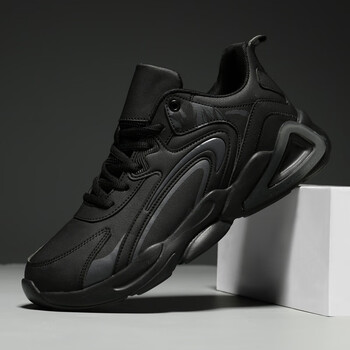 爱步蝶特大码男鞋秋冬季新款牛皮运动休闲鞋纯黑潮鞋48码47码全黑色