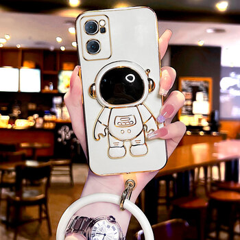 适用于opporeno7手机壳新款reno6电镀立体宇航员支架reno7pro太空人潮
