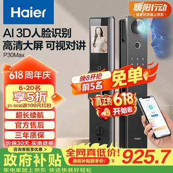 海尔（Haier）智能门锁人脸识别电子锁密码锁入户门防盗门家用指纹锁P30Max大屏