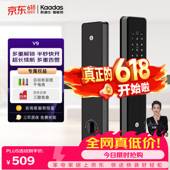 凯迪仕（KAADAS）V9智能门锁指纹密码锁入户门防盗门电子锁一握即开智能锁 V9