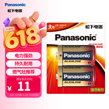 松下（Panasonic）1号大号D型LR20碱性电池2节1.5V适用手电煤气灶热水器