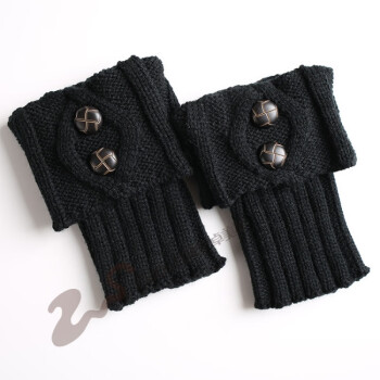 针织脚套女毛线保暖腿套翻口纽扣靴套蘑菇扣袜套 黑