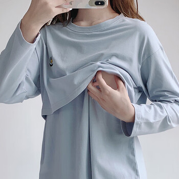 衣服外穿时尚哺乳期女装产后外出哺乳上衣哺乳装t灰蓝色m建议90120斤
