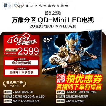 FFALCON雷鸟鹤6 26款 65英寸 万象分区QD-MiniLED1100nits 高阶VA安桥音响288Hz高刷 平板游戏电视65R69A 65英寸 65R69A