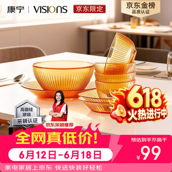 康宁（VISIONS）（ekco）晶致餐具套装高硼硅耐热玻璃碗8件套微波炉可用实用礼盒