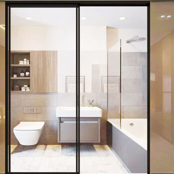 三连动推拉玻璃门16*35极窄边推拉门钛镁铝合金厨房隔断三联动长虹