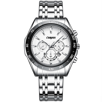 康巴丝(compas)手表 经典三盘六指针商务 腕表男士手表防水日历石英