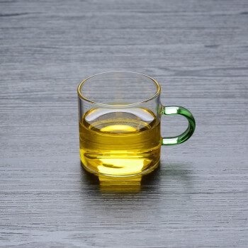 ULKNN 高硼硅玻璃小茶杯带把透明功夫茶杯玻璃品茗杯小把杯 绿把80ml