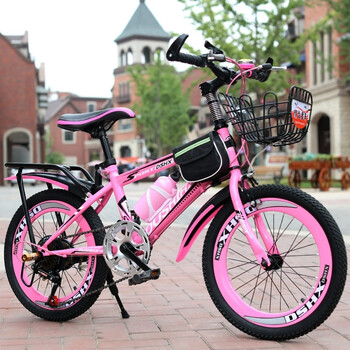 小孩骑的儿童自行车8小学生女孩飞鸽 24寸变速粉色豪华版后车架 车筐