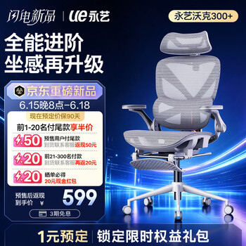 永艺沃克300Pro+人体工学椅电脑椅办公椅电竞椅子人工力学座椅5D追腰 沃克300+云白【白框灰网】 有脚托