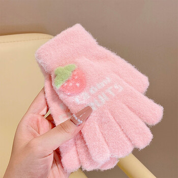 手套冬季5-8岁女孩冬天保暖学生五指套可爱草莓防冻手指套冬 3#粉色