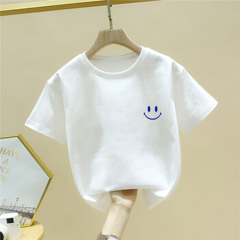 巴布豆女童t恤短袖2022新款衣服纯棉宝宝笑脸男孩儿童半袖上衣夏白色
