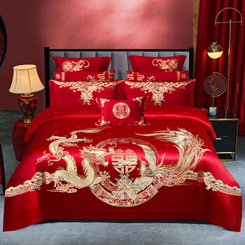 婚庆四件套全棉100支大红色床单喜被婚床婚嫁结婚床上用品 锦绣江山